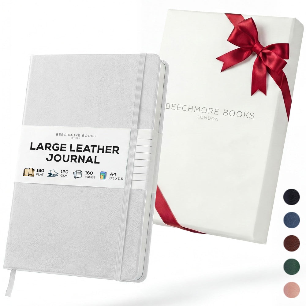 BEECHMORE BOOKS Premium Lined Leather Journal for Men & Women, 5" x 8" (A5) Thick 120gsm Ivory Cream Paper Notebook, Hardcover Vegan Leather Personal Diary, With Gift Box (Chestnut Brown)