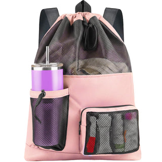 HOHOM Swim Mesh Beach Bag, Waterproof Gym Bags for Women and Men, Large Pool Bag Swimming Gear Drawstring Backpack