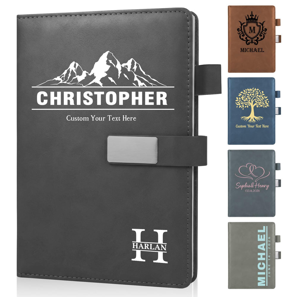 Custom Notebooks PU Leather Journal Engraved Name or Initials – Personalized Gift for Business, College, Travel, Work – Journaling Notebooks for Writing – Journal for Women, Men, Teens (Engraved)