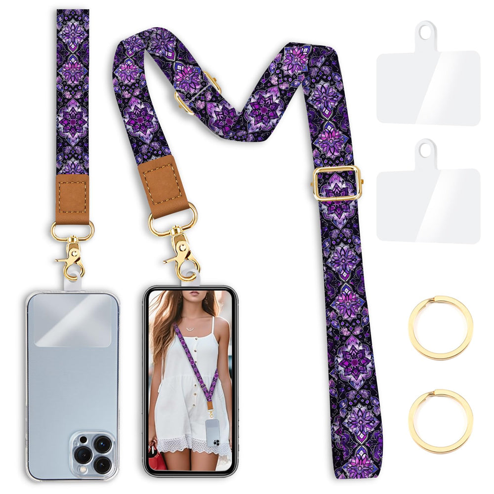 Yonlevres Flower Phone Lanyard Crossbody Strap, Floral Cell Phone Lanyards for around the Neck Wristlet Wrist Strap Adjustable for Keys Case Accessories Travel Essentials
