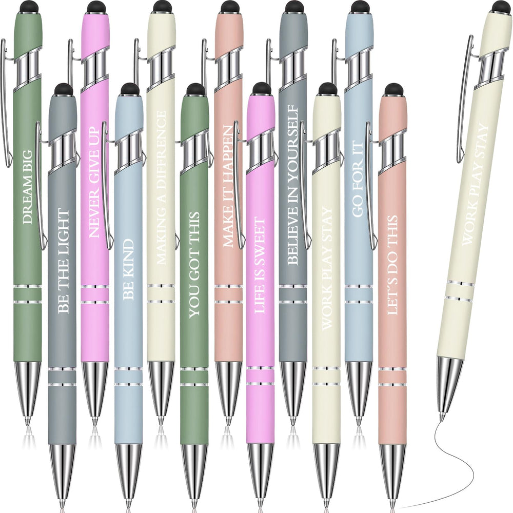 Zonon 12 Pcs Inspirational Pens Gift Set Funny Ballpoint Pen with Stylus Tip Motivational Graduation Gifts Bulk for Teacher Coworkers Nurse School Office Supplies(Morandi,Boss Lady)