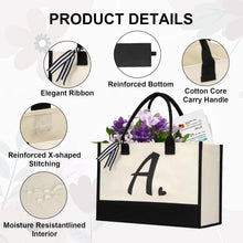 shenee Initial Canvas Tote Bag, Personalized Beach Jute Bag Present for Women Holiday,Friends Birthday Gift,Wedding, New Year