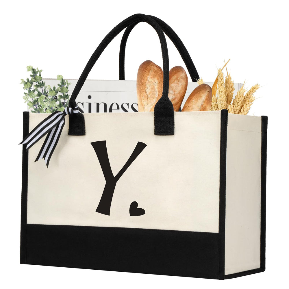 shenee Initial Canvas Tote Bag, Personalized Beach Jute Bag Present for Women Holiday,Friends Birthday Gift,Wedding, New Year