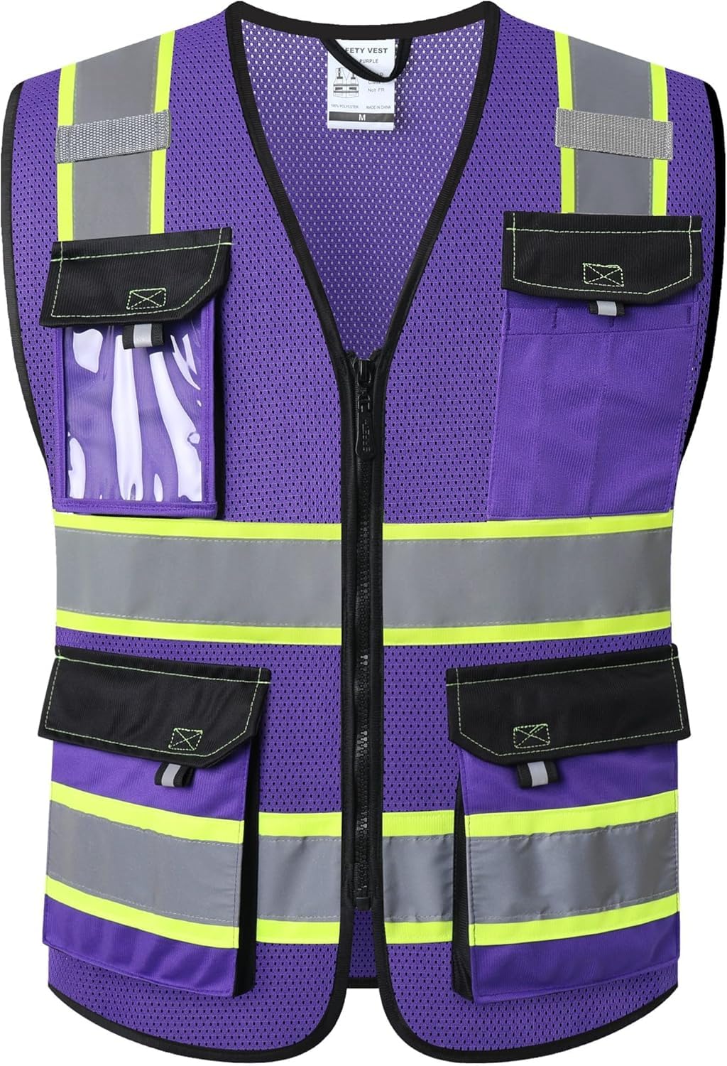 JKSafety Hi Vis Reflective Safety Vests for Men Women High Visibility Vest with Pockets Mesh Fabric Construction Safety Apparel Neon Vest for Work (220-Black L)