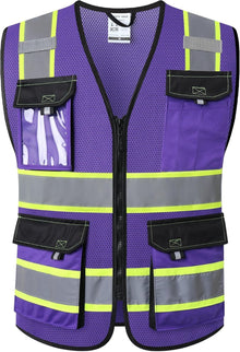 JKSafety Hi Vis Reflective Safety Vests for Men Women High Visibility Vest with Pockets Mesh Fabric Construction Safety Apparel Neon Vest for Work (220-Black L)