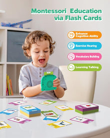 Talking Flash Cards for Toddlers 1 2 3 4 Year Olds, Montessori Language Learning with 224 Words, Pocket Speech Therapy Playthings, Children's Sensory Educational Device, Green