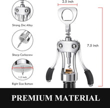 KORCCI Wine Opener, Heavy-Duty Zinc Alloy Wing Corkscrew, Premium Beer Bottle Opener, Multifunctional Wine Accessories with Ergonomic Handle and Sharp Screw, for Kitchen, Bar, Restaurant (SILVER)