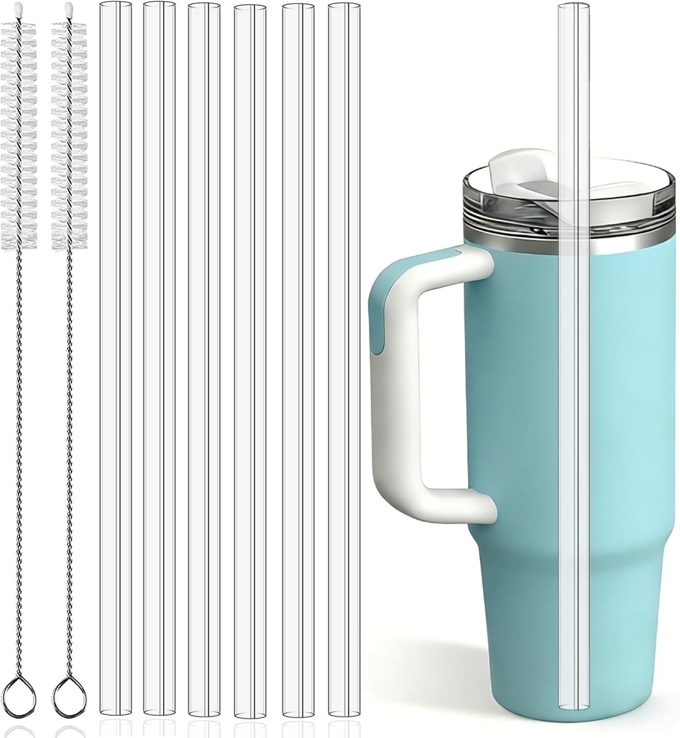 PROOCI 10-Pack 12" Replacement Straws for Stanley & Yeti 30oz-40oz Cup Tumbler, Food Grade Tritan Plastic Reusable Straws with Cleaning Brush, Clear Long Straw for Drinking Smoothie, Cocktails, Juice