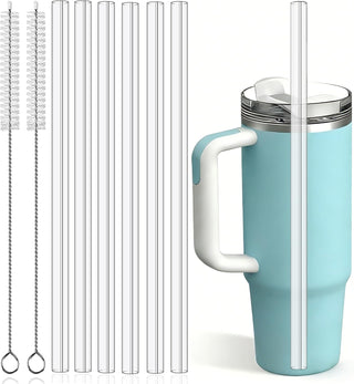 PROOCI 10-Pack 12" Replacement Straws for Stanley & Yeti 30oz-40oz Cup Tumbler, Food Grade Tritan Plastic Reusable Straws with Cleaning Brush, Clear Long Straw for Drinking Smoothie, Cocktails, Juice