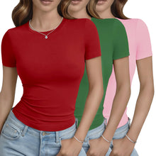 GAYHAY 3 Pack Basic Tees for Women - Crew Neck Slim Fit Tight T Shirts Cute Y2K Trendy Crop Tops Clothes for Casual Summer
