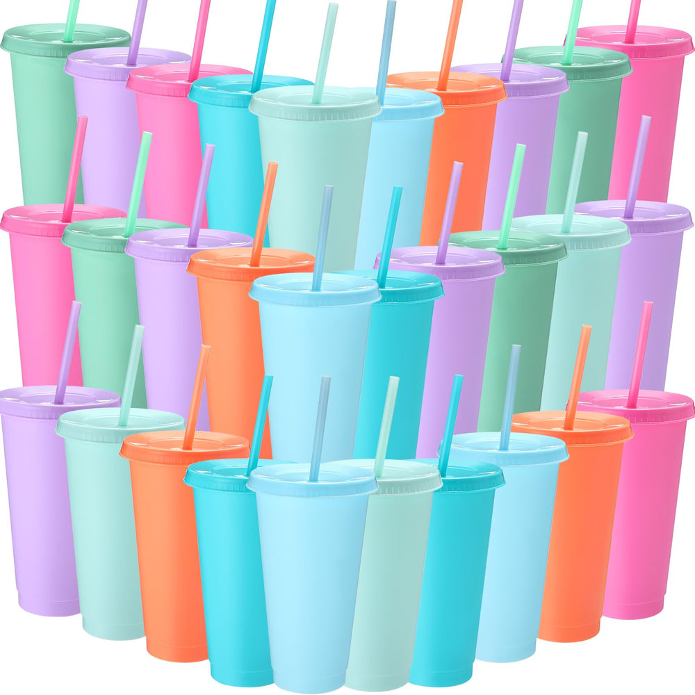 Honeydak 15 Pack Tumbler with Straw and Lid Bulk Cups for Gifts Water Bottle Iced Coffee Travel Mug Cup Reusable Plastic Tumblers for Party Birthdays 24-27 oz (Solid Color)