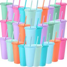 Honeydak 15 Pack Tumbler with Straw and Lid Bulk Cups for Gifts Water Bottle Iced Coffee Travel Mug Cup Reusable Plastic Tumblers for Party Birthdays 24-27 oz (Solid Color)