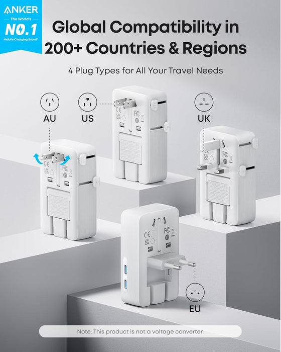 Anker Nano Travel Adapter, 5-Port Power Adapter with 1× 2-Pin AC, 2 USB A, 2 USB C for 20W, Smart Temperature Control, Works in 200+ Countries, Not a Voltage Converter, Travel Essentials (1-Pack) - hover image