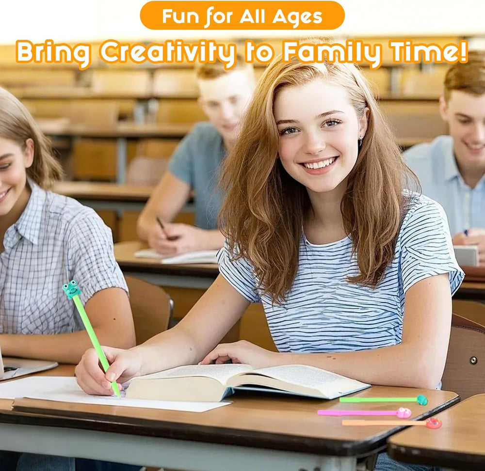 TOEMUR 140 Pcs Cute Pens Set - 70 Fun Character Pens Bulk with 70 Pen Bags, Animal & Cartoon Gel Pen for friends, Office, Birthday & Christmas Gifts, Party Favors (Colorful)
