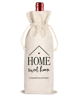 House Warming Gifts New Home Gifts,House Homeowner Gift,Realtor Gift to Clients,Sweet Home Congrats,Housewarming Party Decorations,Wine Gift Bags for Women Men Friends Homeowner (Beige-Home)