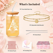 Bridesmaid Gifts for Women, Glass Cup and Bracelet Gift Set, Bridal Party Gift Box for Bridesmaid Thank You, Wedding Weekend, Bridal Shower or Proposal, Initial A