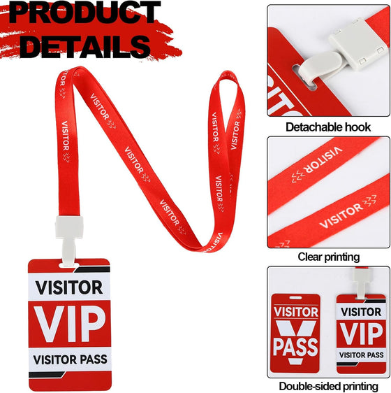 10 Pack Visitor Badges VIP Lanyards Volunteer Lanyard Badge Holder with PVC Pass Cards, VIP Passes with Lanyards Backstage Pass Lanyard for Company Exhibition Guest Visitor, Music Party (Red) - hover image