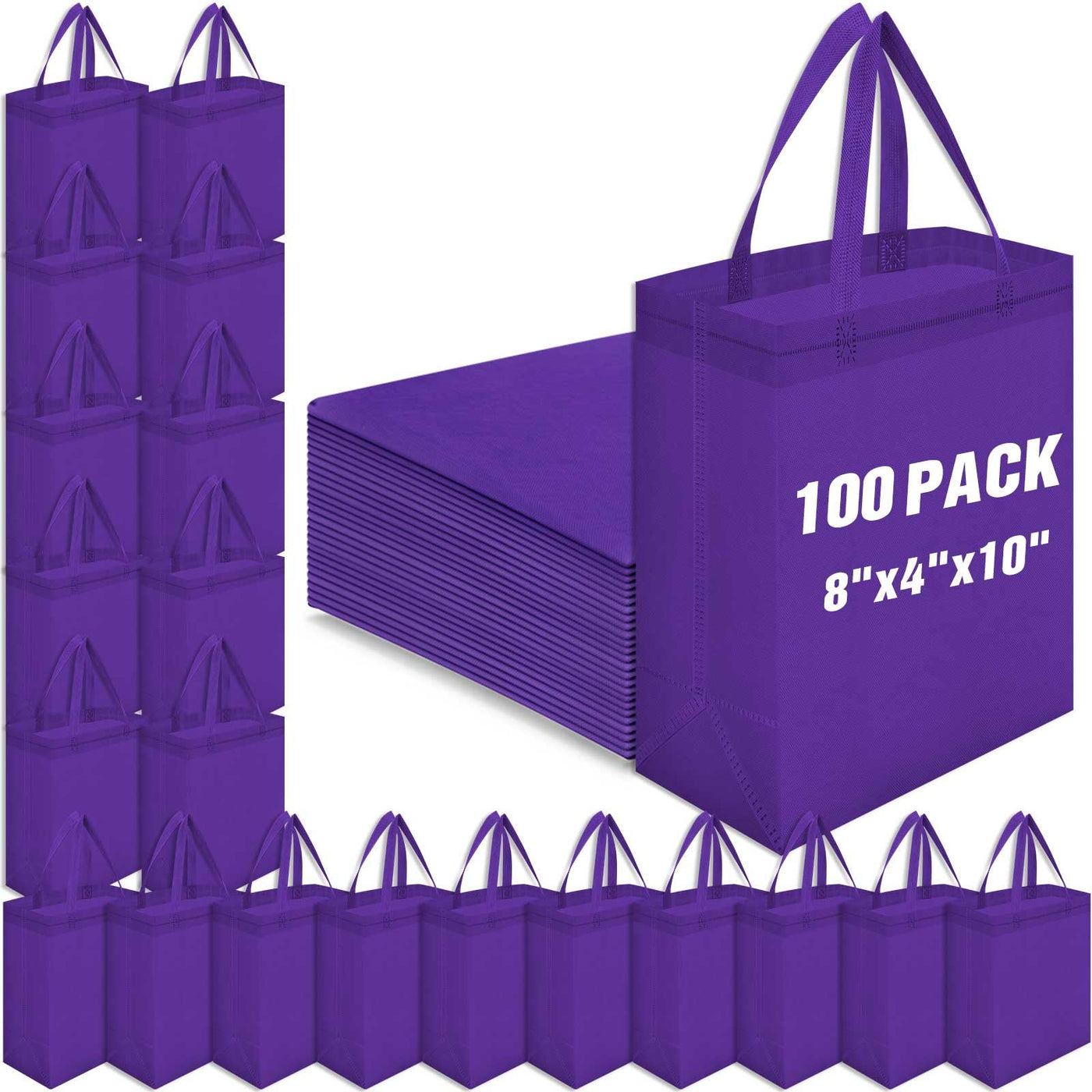 Windyun 50 Pcs Reusable Tote Bag Bulk 8 x 4 x 10 Inch Non Woven Shopping Bag with Handle Reusable Portable Grocery Gift Tote (Black)