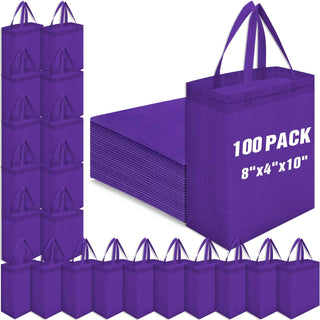 Windyun 50 Pcs Reusable Tote Bag Bulk 8 x 4 x 10 Inch Non Woven Shopping Bag with Handle Reusable Portable Grocery Gift Tote (Black)