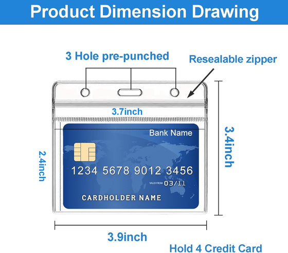 6 Pack Horizontal Badge Holders Plastic with Resealable Zipper, Waterproof ID Card Holder&Name Tag Holder for Office&School, Fits ID Card/Credit Card/Driver’s License (2.4 x 3.7 Inches) - hover image