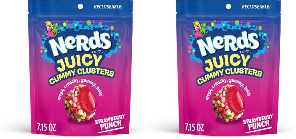 Nerds, Juicy Gummy Clusters, Strawberry Punch, Juicy and Gummy Candy, 1 Stand up Bag, for Snacking and Sharing, 7.2 Ounce