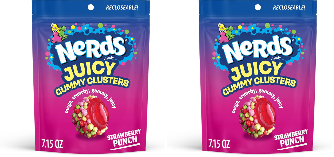 Nerds, Juicy Gummy Clusters, Strawberry Punch, Juicy and Gummy Candy, 1 Stand up Bag, for Snacking and Sharing, 7.2 Ounce