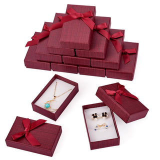 Craftdady 12 pcs Jewelry Gift Box Set Empty Packaging Cases with Bowknot Rectangle Cardboard Paper Jewelry Boxes with Lid for Necklaces Rings Earrings Pendants Displaying (BurlyWood)
