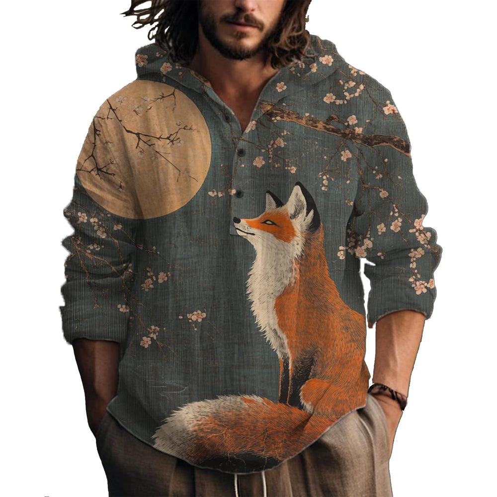 MARSVOVO Hooded Long Sleeve Shirt Men Fashion Graphic Button Up Lightweight Big and Tall Casual Vacation Shirts for Men