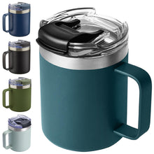 12oz Stainless Steel Insulated Coffee Mug with Handle, Double Wall Vacuum Travel Mug, Tumbler Cup with Sliding Lid, Navy