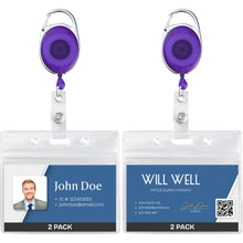 Will Well ID Badge Holders with Clip and Keyring - Vertical Clear Plastic 2.52" x 3.58" Sleeves Fit Up to 3 Cards - Retractable 24" UHMWPE Fiber Pull Cords for Easy Access - 2-Pack, Black Reels