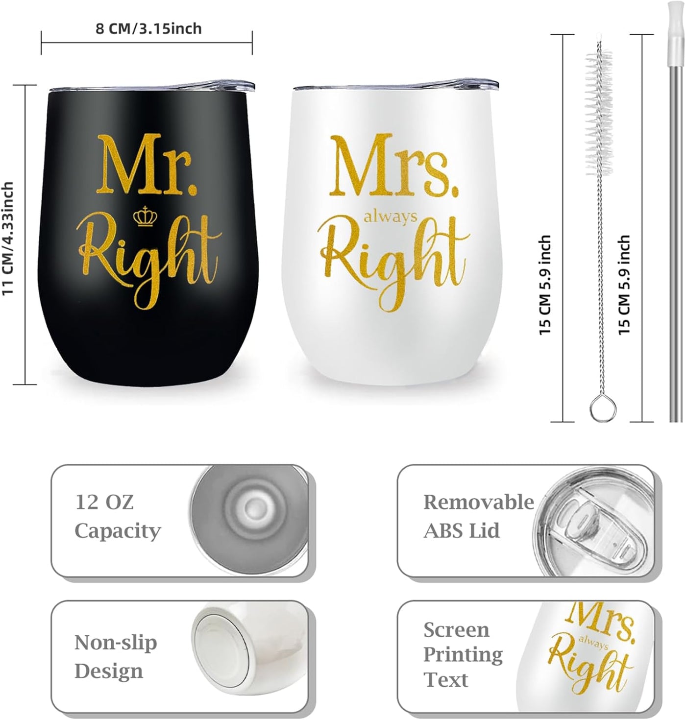 ELEGANTPARK Mr Right and Mrs Always Right Gifts Wedding Gifts for Women Mr&Mrs Wine Tumbler Mrs. 2025 Bag Set Newlyweds Engagement Present for Bride and Groom