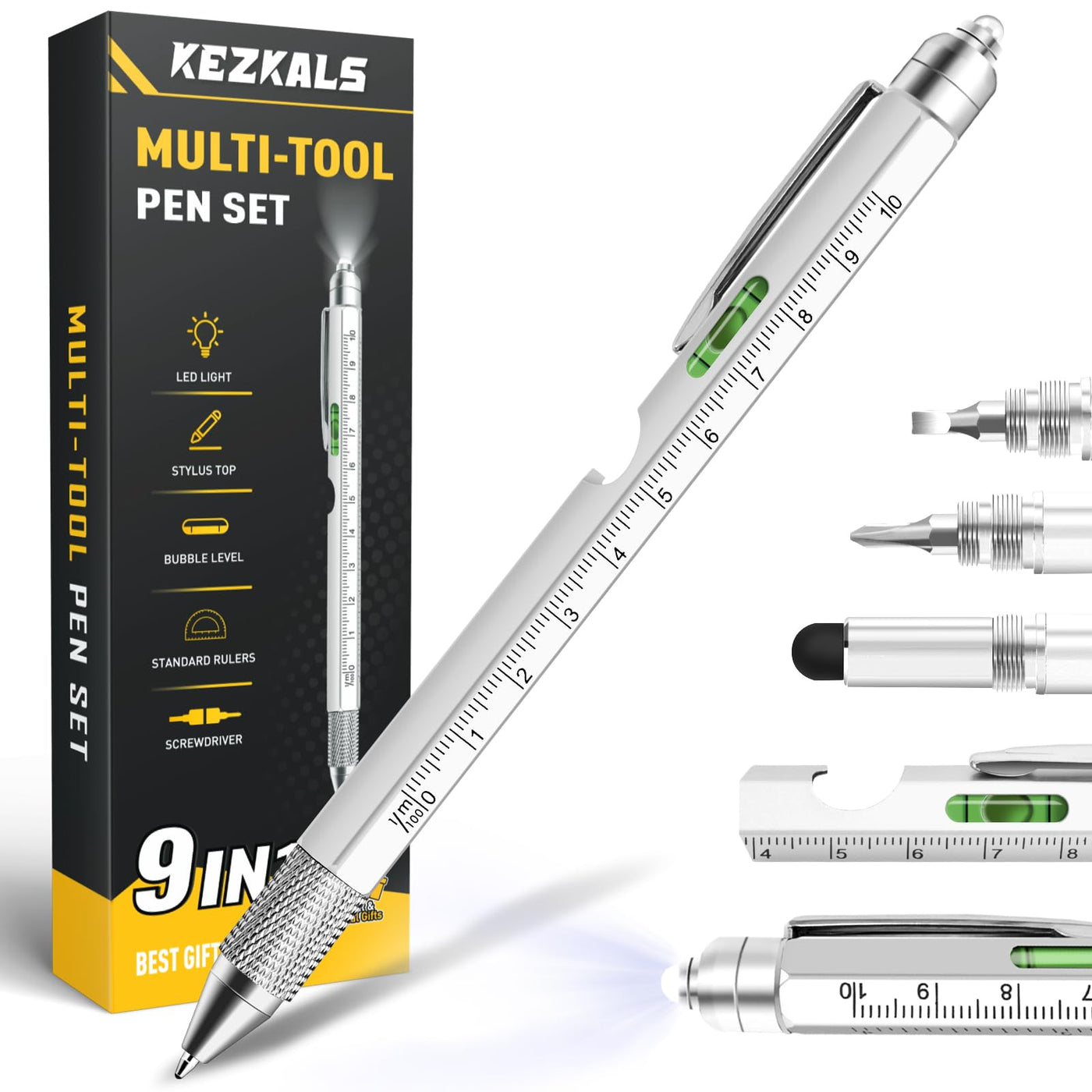 KEZKALS Fathers Day Mens Gifts for Husband Dad, 9 in 1 Multitool Pen Gifts for Men, Fathers Day Gift from Daughter Wife Son, Anniversary Birthday Gifts for Men, Dad Gifts for Grandpa Him, Gadgets Tool