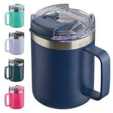 12oz Stainless Steel Insulated Coffee Mug with Handle, Double Wall Vacuum Travel Mug, Tumbler Cup with Sliding Lid, Navy