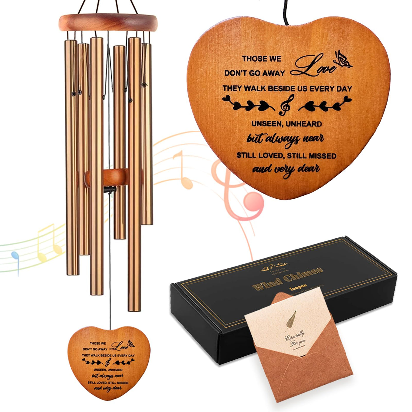 Soopau Wind Chimes for Outside, 30" Wooden Sympathy Wind Chimes Memorial Wind Chime for Loss of Loved One Mother Father, Sympathy Gift Home Decor Outdoor Garden Patio