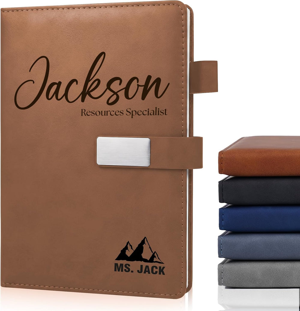 Custom Notebooks PU Leather Journal Engraved Name or Initials – Personalized Gift for Business, College, Travel, Work – Journaling Notebooks for Writing – Journal for Women, Men, Teens (Engraved)