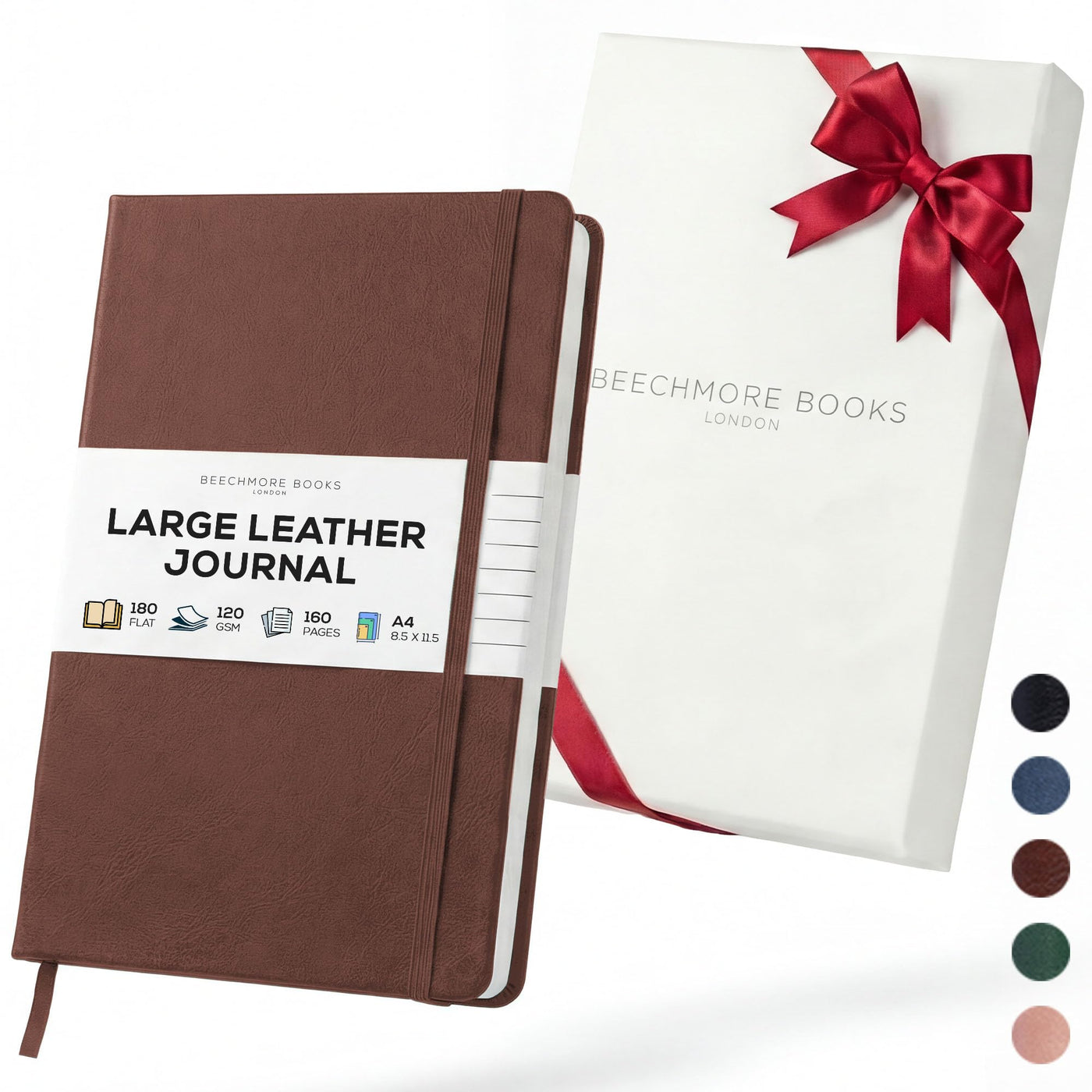 BEECHMORE BOOKS Premium Lined Leather Journal for Men & Women, 5" x 8" (A5) Thick 120gsm Ivory Cream Paper Notebook, Hardcover Vegan Leather Personal Diary, With Gift Box (Chestnut Brown)