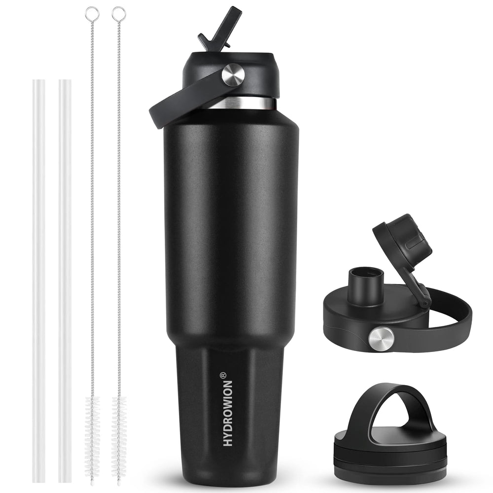 HYDROWION 32oz Stainless Steel Water Bottle(Cold for 48 Hrs, Hot for 24 Hrs), Double Wall Vacuum Insulated Water Flask with Straw Lid, Spout Lid and Flex Cap, Fit in Any Car Cup Holder, Cobalt