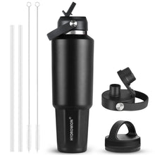 HYDROWION 32oz Stainless Steel Water Bottle(Cold for 48 Hrs, Hot for 24 Hrs), Double Wall Vacuum Insulated Water Flask with Straw Lid, Spout Lid and Flex Cap, Fit in Any Car Cup Holder, Cobalt