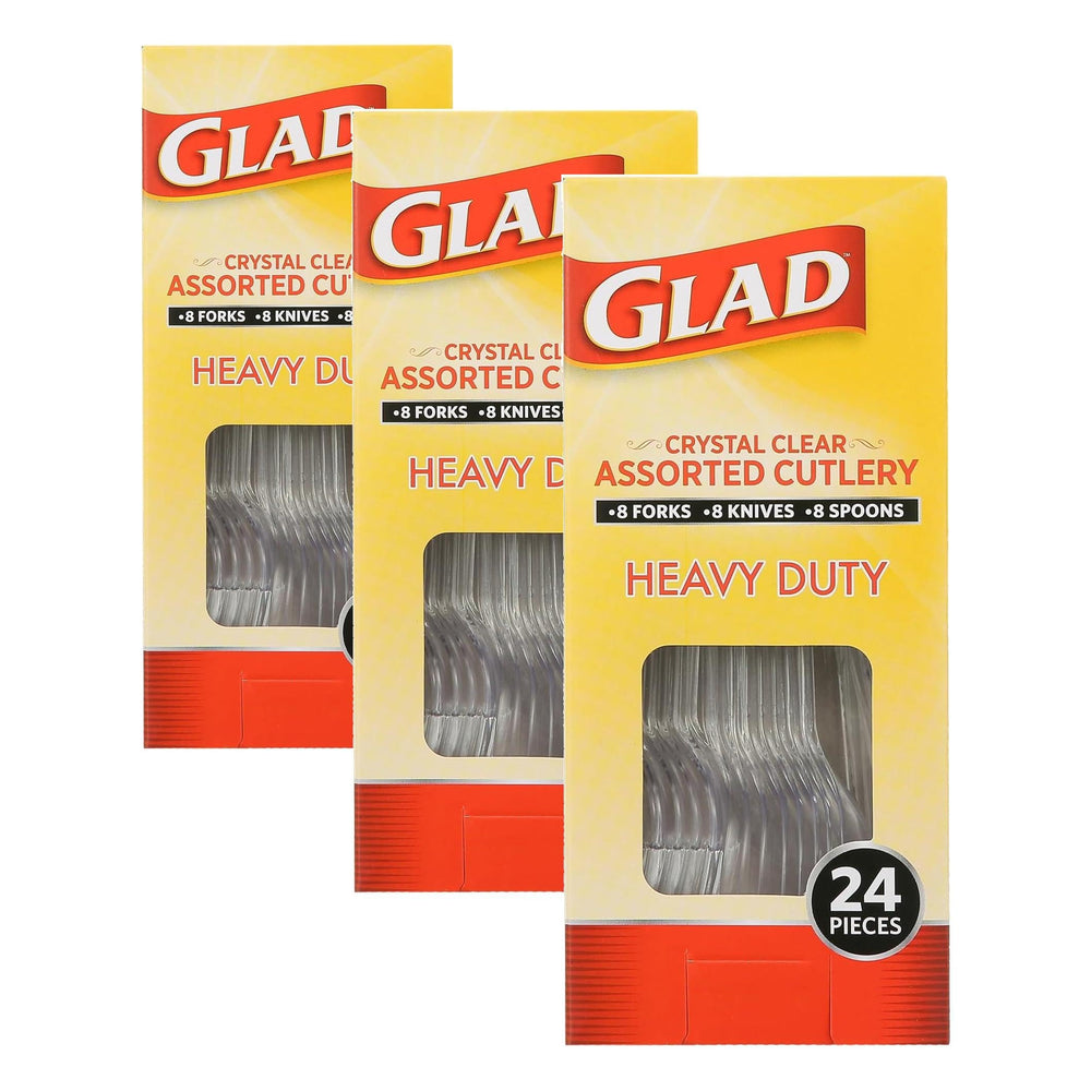 Glad Clear Disposable Cutlery Set with Heavy Duty Plastic Forks, Knives, and Spoons, Reusable Dishwasher Safe Plastic Utensils for Parties and Everyday Use, 240 Count