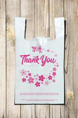 Lina Plastics- 100 Pack Thank You T-Shirt Bags, Plastic-Bulk Shopping Bags, Restaurant Bag -Plastic Bags in Bulk (12" x 7" x 23")