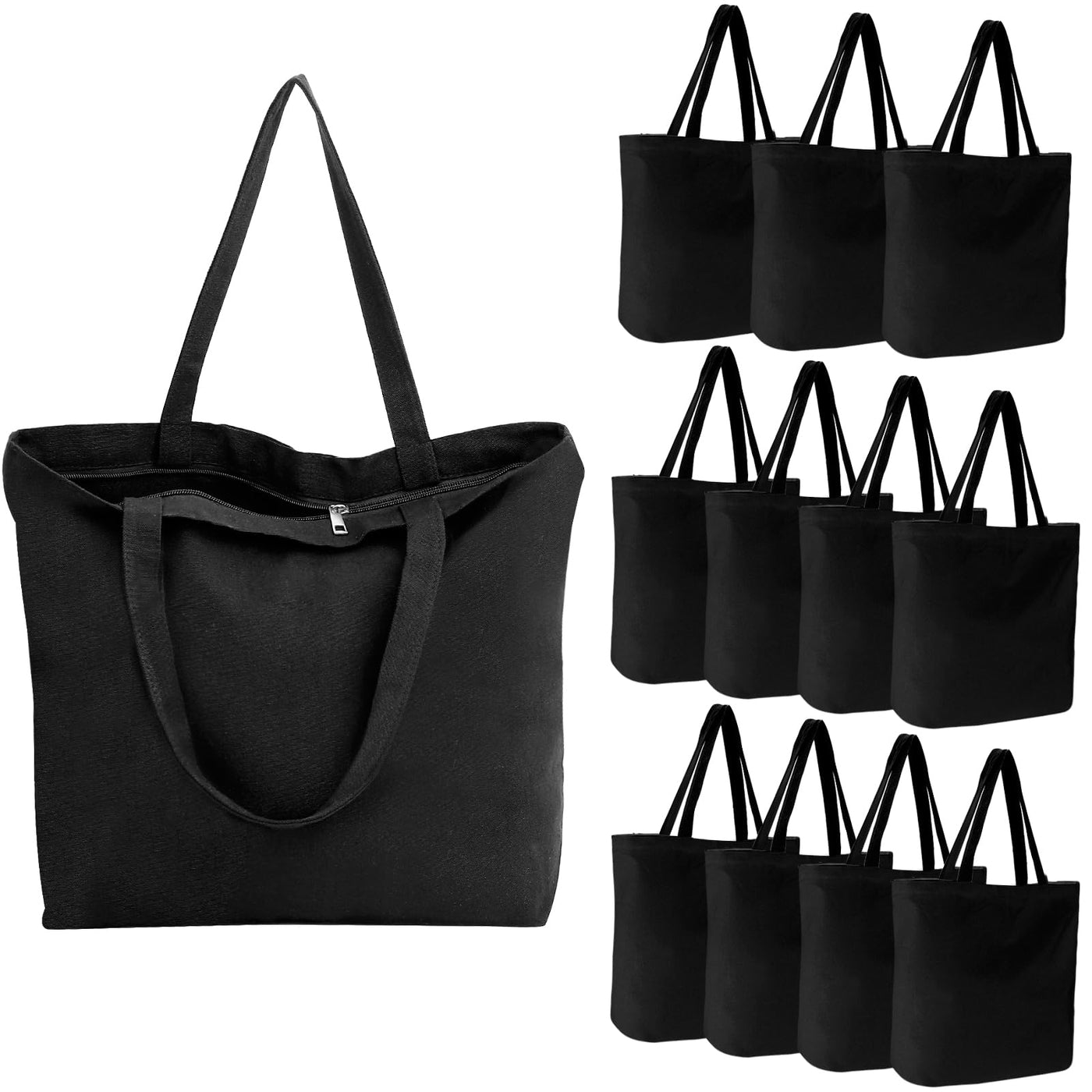 Segarty 6 Packs Canvas Tote Bag with Zipper, 16x13 inch Reusable Washable Grocery Shopping Bags with Handle Plain Canvas Totes for Women Teacher DIY Art Crafts Painting Embroidery Decoration