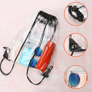 NATURAL STYLE 2 PACK Clear Drawstring Bag Stadium Approved, See Through PVC Drawstring bags, Transparent Backpack with Inner Zipper Pocket