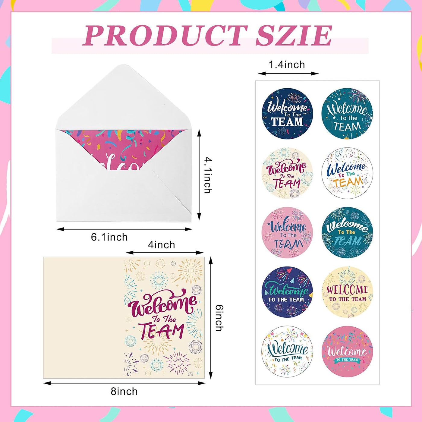 Motiskyy 50 Pcs Welcome to the Team Cards Bulk with Envelopes Stickers 4 x 6 Inch Work Blank Inside Welcome Cards for New Employees Hire Welcome Gifts