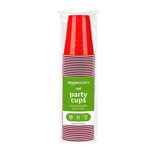 Amazon Basics Sturdy Disposable Plastic Party Cups for Cold Drinks, Red, 18oz, 50 Count, BPA-Free