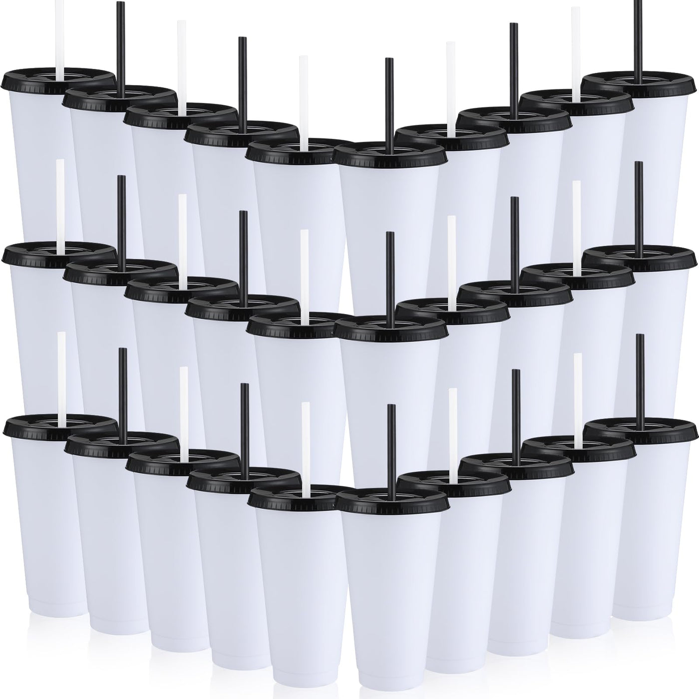 Honeydak 15 Pack Tumbler with Straw and Lid Bulk Cups for Gifts Water Bottle Iced Coffee Travel Mug Cup Reusable Plastic Tumblers for Party Birthdays 24-27 oz (Solid Color)