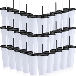 Honeydak 15 Pack Tumbler with Straw and Lid Bulk Cups for Gifts Water Bottle Iced Coffee Travel Mug Cup Reusable Plastic Tumblers for Party Birthdays 24-27 oz (Solid Color)