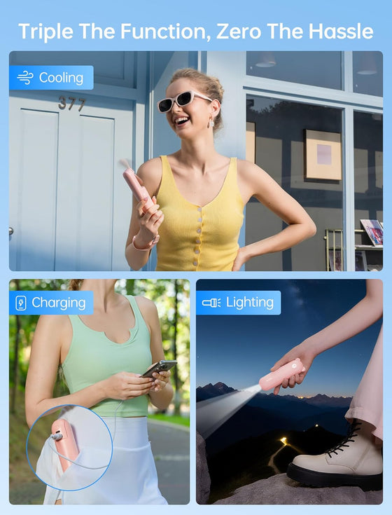 JISULIFE 3 IN 1 Handheld Mini Fan - Portable Fan & Power Bank & Flashlight, 19H Max Cooling, USB Rechargeable, Pocket-Sized for Travel, Cruise, Concerts, Makeup, 2026 Summer Gifts for Women(Pink) - hover image