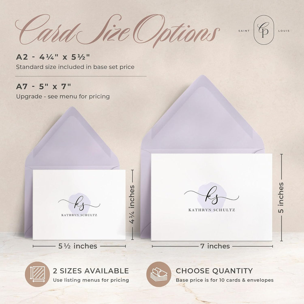 Curio Press Personalized Stationery for Women & Men - A2 Folded Note Cards with Monogram and Name, Fold Over Monogrammed Stationery Thank You Cards with Custom Notecards - Delicate Mono Fold