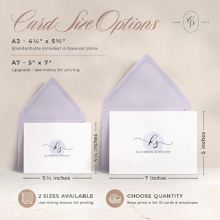 Curio Press Personalized Stationery for Women & Men - A2 Folded Note Cards with Monogram and Name, Fold Over Monogrammed Stationery Thank You Cards with Custom Notecards - Delicate Mono Fold