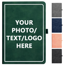 Personalized Notebook Custom Journal Notebook PU Leather A5 Can Customized with Logo/Text/Image- 192 Lined Pages 8.3 x 5.9 Inch, Pen Loop, Elastic Band, Black Hardcover